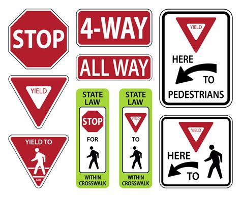 Traffic road sign all way,4-way,stop here to pedestrians warning ...