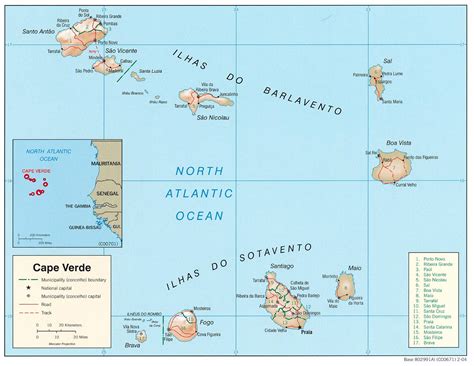 Mapa físico y político de Cabo Verde (2004) - Mapas Milhaud