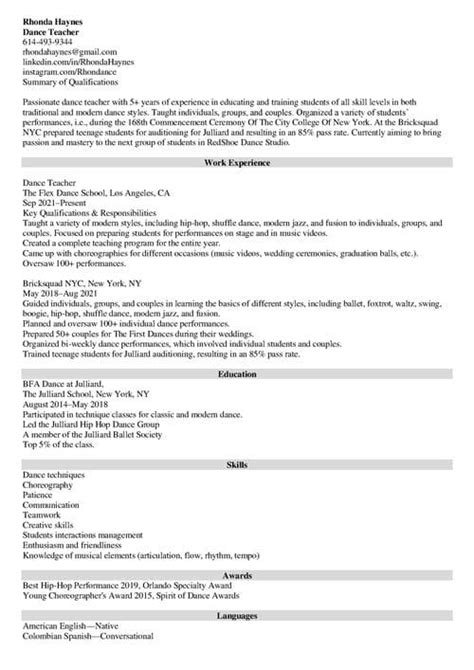 Dance Teacher Resume [Examples, Skills & Templates]