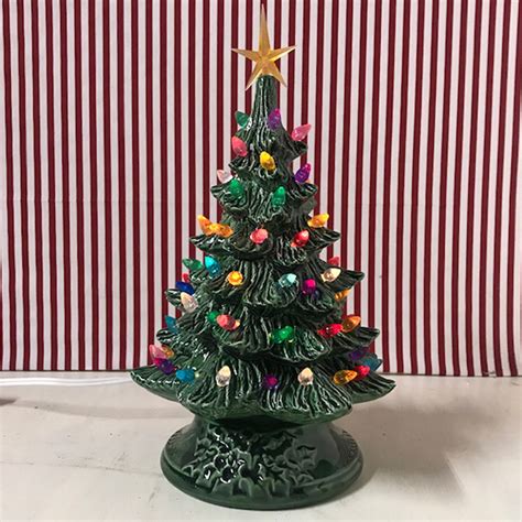 Small Lighted Green Ceramic Christmas Tree 12"