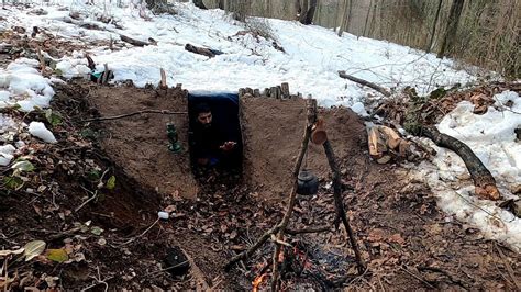 WINTER CAMPING in UNDERGROUND BUNKER - WAKE UP in SNOWSTORM - BUSHCRAFT ...