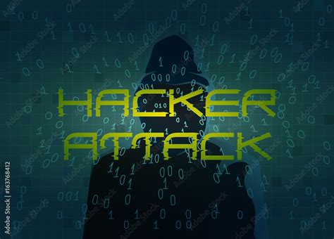 Hacker attack. Technology background with dark figure silhouette Stock ...