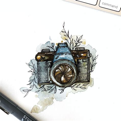 Watercolor Camera Sketch | Camera sketches, Camera art, Camera drawing