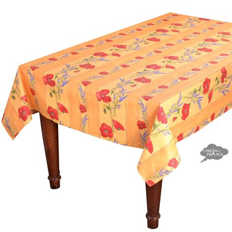 60x120" Rectangular Poppies Yellow Acrylic Coated Cotton Tablecloth by - I Dream of France
