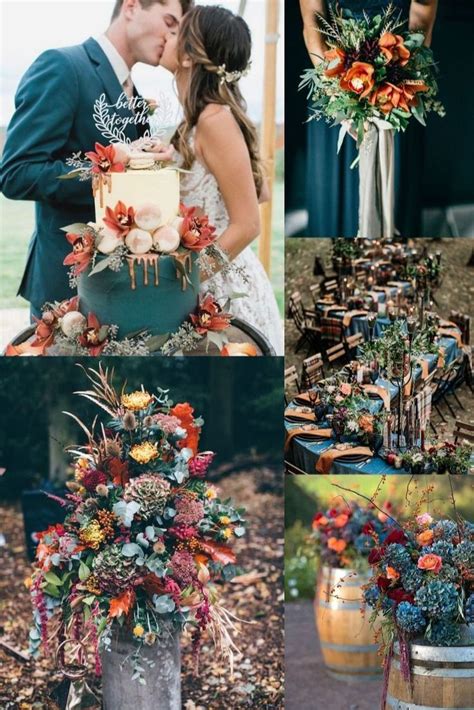 colorful fall inspired teal and rust orange wedding color ideas #wedding #weddingideas #wedd ...