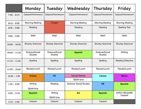 SCHEDULE - Third grade