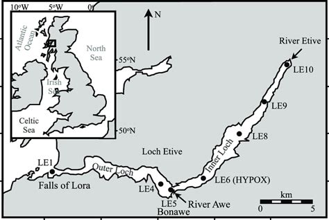 Map of Loch Etive with location of sampling sites. The loch is divided ...