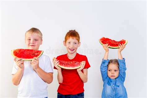 Kids eating watermelon stock photo. Image of banner - 105635868