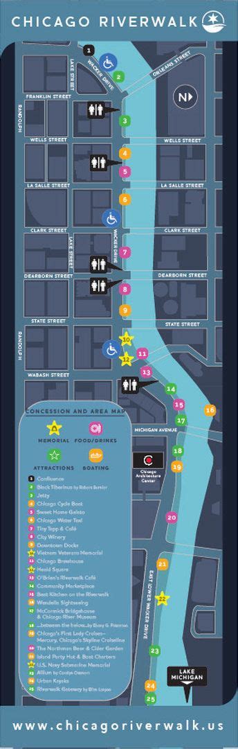 Chicago Riverwalk Map | Chicago riverwalk, River walk, Chicago