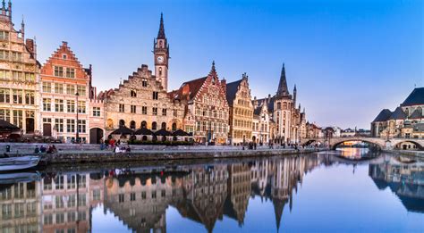 Leie river bank in Ghent, Belgium, Europe. - Flying and Travel