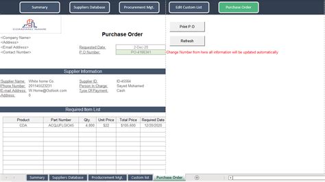 Procurement Management Excel Sheet and Dashboard - Eloquens