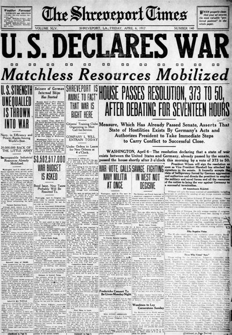 US joins World War I: Headlines declaring war (1917) - Click Americana