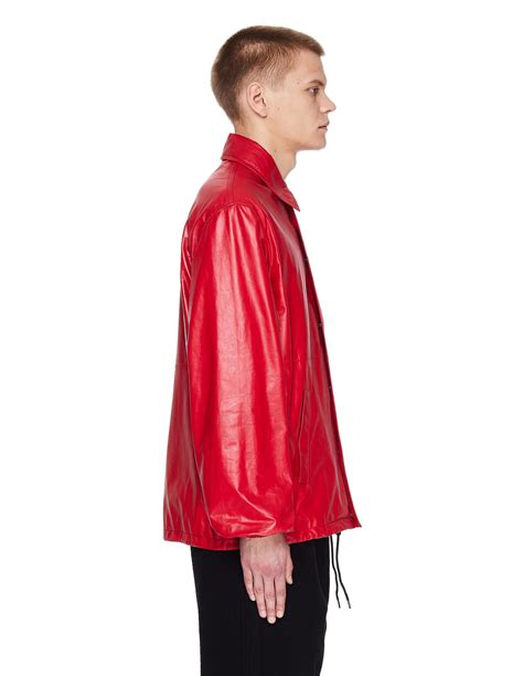 Balenciaga Leather BLNCG News 24/7 Jacket - Red | Garmentory