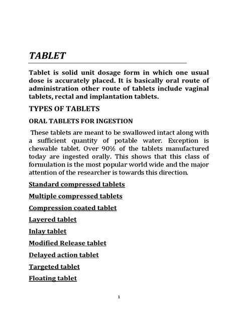 Tablet: Types of Tablets | PDF | Tablet (Pharmacy) | Pharmaceutical Sciences