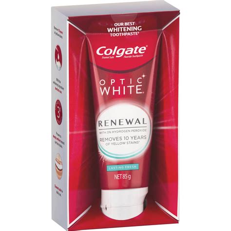 Colgate Teeth Whitening Toothpaste Optic White Renewal Lasting 85g | Woolworths