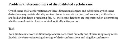 Solved Problem 7: Stereoisomers of disubstituted cyclohexane | Chegg.com