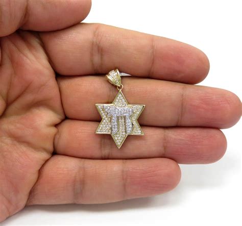 Buy 14k Two Tone Gold Diamond Chai & Star Of David Pendant 0.49ct Online at SO ICY JEWELRY