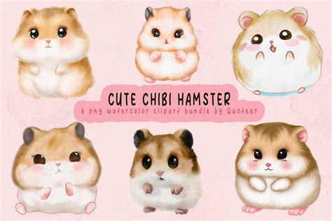 Cute Chibi Hamster Watercolor Clipart Graphic by Quoteer · Creative Fabrica