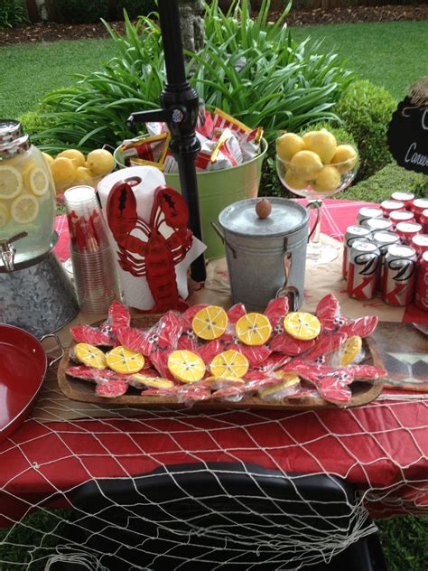 Outdoor table - chips lemonade sodas cookies | Crawfish boil party ...