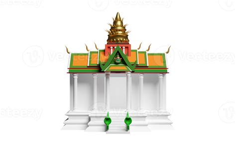 3d thai temple, castle with giant head and snake isolated. 3d render ...