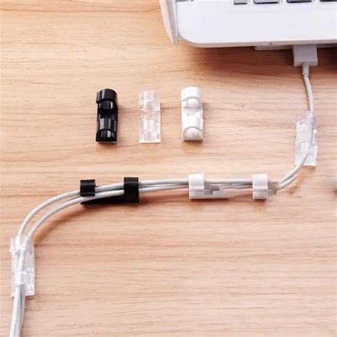 40pcs Management Desk Wall Cord Clamps Black White Adhesive Car Cable Clips Cable Winder Drop ...