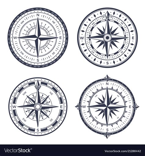 Vintage sea compass retro east and west north Vector Image