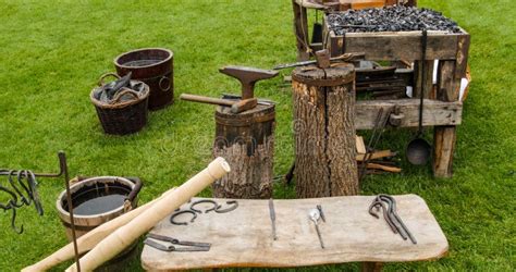 Medieval blacksmith tools stock image. Image of hammer - 89570333