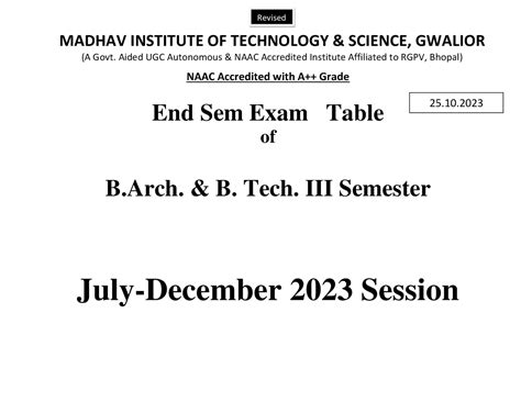 Time Table July-Dec. 2023 Final All Revised - MADHAV INSTITUTE OF TECHNOLOGY & SCIENCE, GWALIOR ...