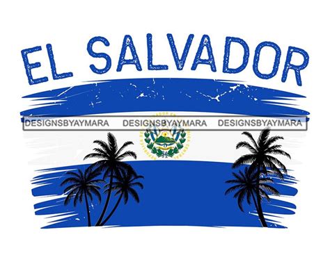 El Salvador Flag Colors Palm Trees Country Blue White Travel Earth ...