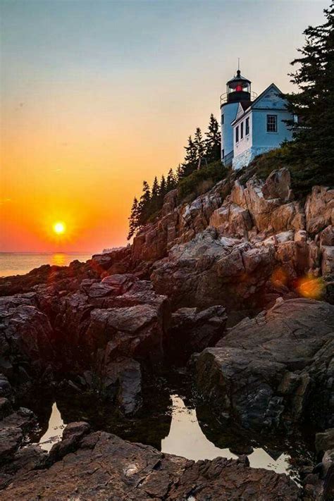 Sunset at Bass Harbor Lighthouse. Photo by Carol Tran | Bass harbor lighthouse, Lighthouse, Outdoor