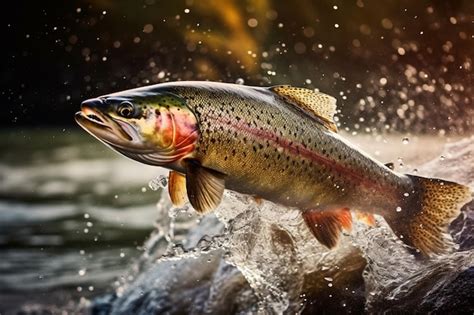 Premium AI Image | rainbow trout splashing in the river fishing fish spawning season trout ...