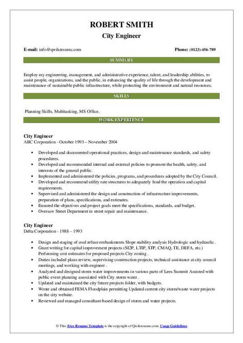 City Engineer Resume Samples | QwikResume