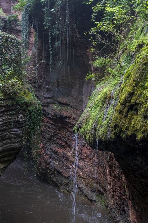 Canyon and Waterfall at Orrido Di Bellano in Italy. Stock Image - Image ...