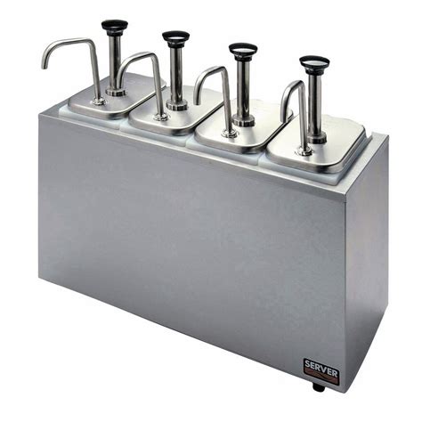 Server Rectangular 4 Pump Stainless Steel Condiment Dispenser - 20 1/8"L x 8 3/4"W x 14 1/2"H