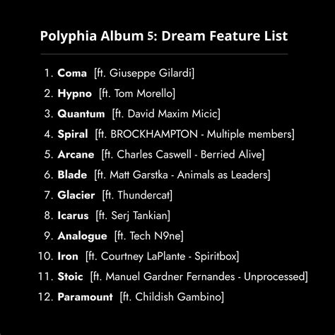 Polyphia Album 5: Dream Feature List : r/polyphia