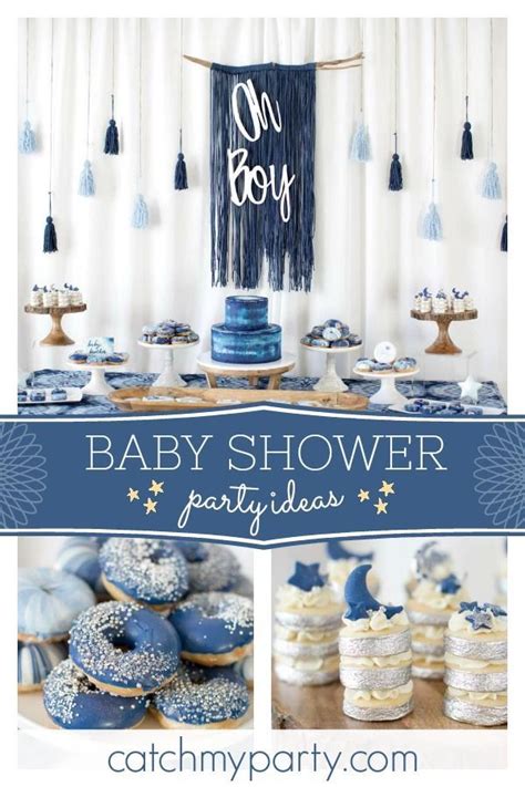 Feast your eyes on this stunning rustic blue baby shower! The donuts ...