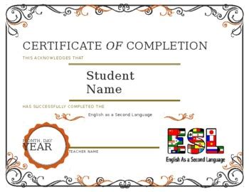 ESL certificate of completion by We All Smile | Teachers Pay Teachers