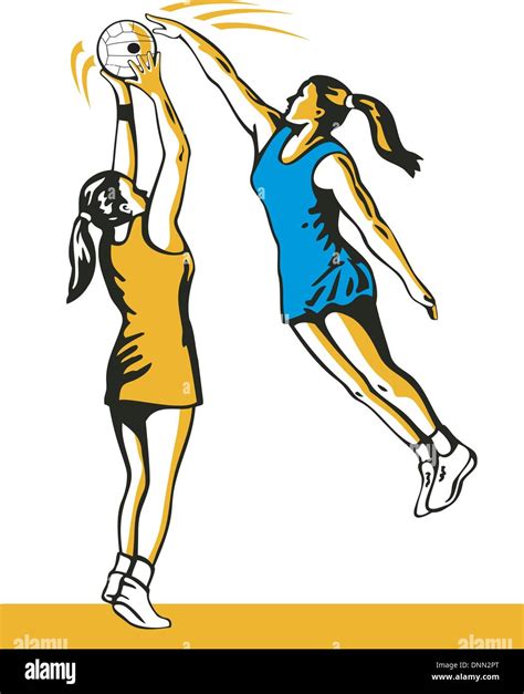 illustration of a netball player shooting defending blocked isolated Stock Vector Art ...