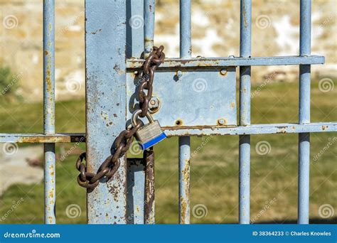 Outside Prison Gate with a Locked Chain Stock Image - Image of blue ...