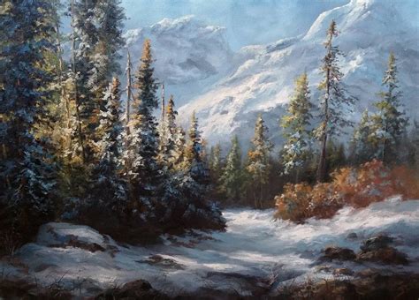 Snowy Mountain Forest Original Oil painting