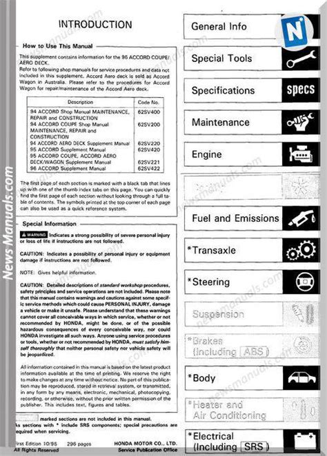 Honda Accord Coupe Aerodeck Service Manual Supplement