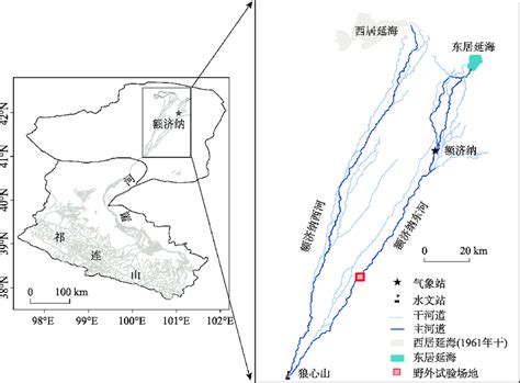 Location of the lower reach of the Heihe River and the field experiment ...