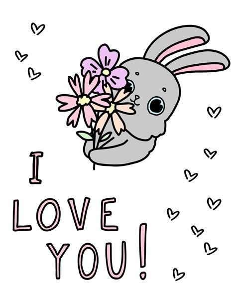 Bunny with flowers says I love you. Cute pet postcard, poster ...