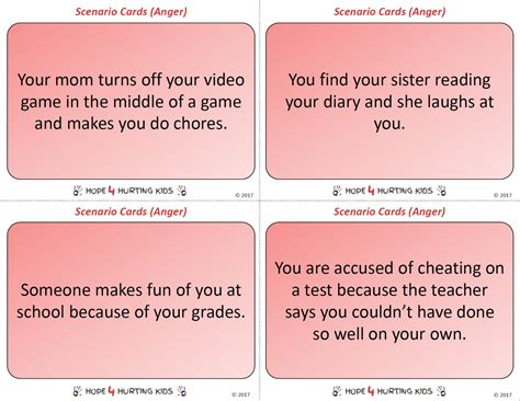 Emotion Scenario Cards (Anger) - Hope 4 Hurting Kids