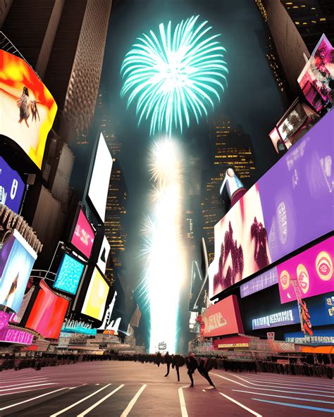 Times Square in New York City New Years Ball Dropping Fireworks Exploding in Background ...