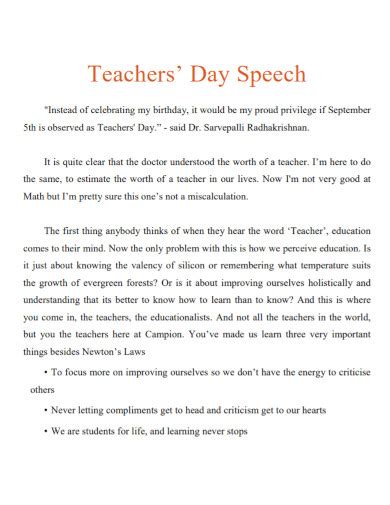 Thank you Speech for Teachers - 6+ Examples, Format, PDF