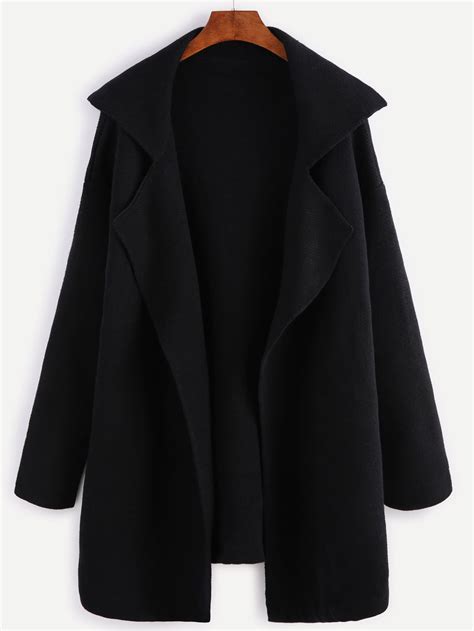 Black Notch Collar Open Front Sweater Coat | SHEIN