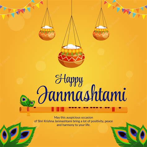 Premium Vector | Creative happy krishna janmashtami banner design template