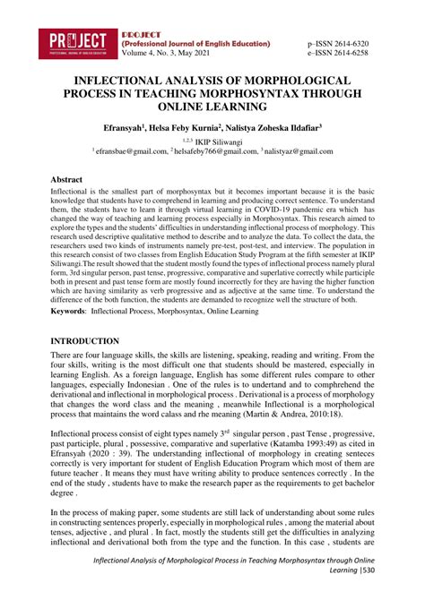 (PDF) INFLECTIONAL ANALYSIS OF MORPHOLOGICAL PROCESS IN TEACHING MORPHOSYNTAX THROUGH ONLINE ...