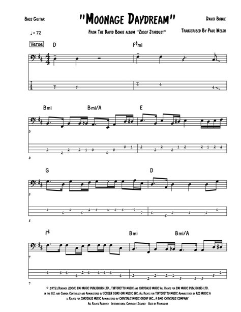 Moonage Daydream (arr. Accubass) Sheet Music | David Bowie | Bass ...